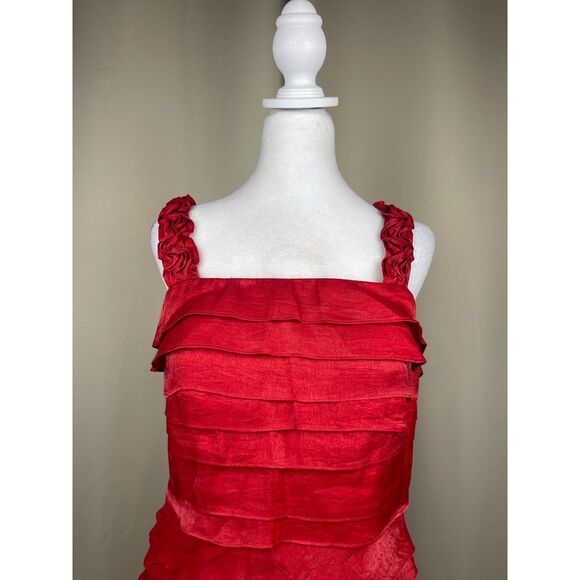 Dressbarn Red Tiered Ruffle Cocktail Dress Sz 10 Romantic Satin Look Partywear - Picture 4 of 5